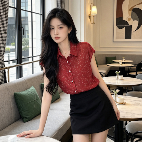 Women red chiffon blouse supplier Guangzhou